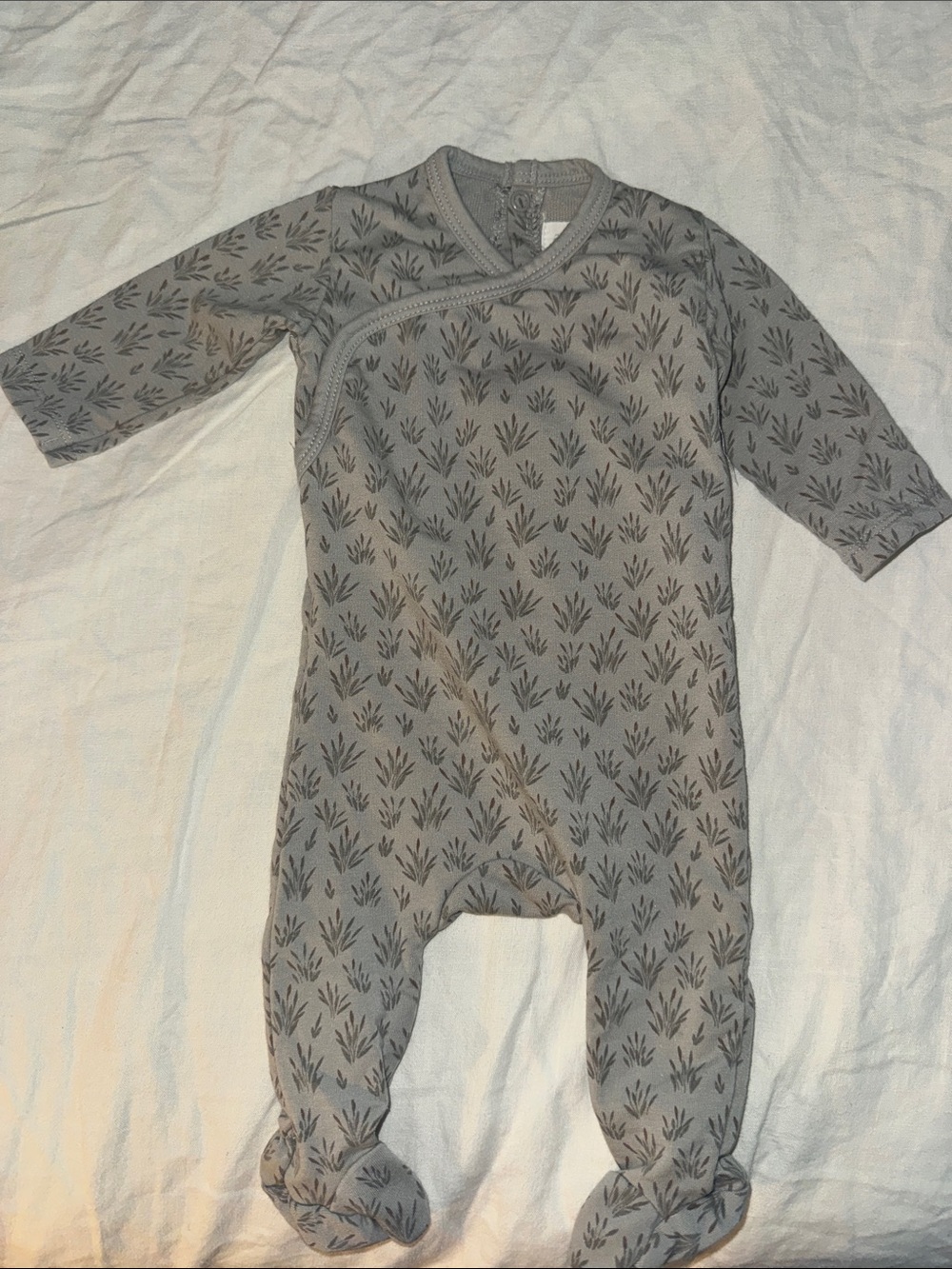 Gray Botanical-Pattern Footed One-Piece for Babies
